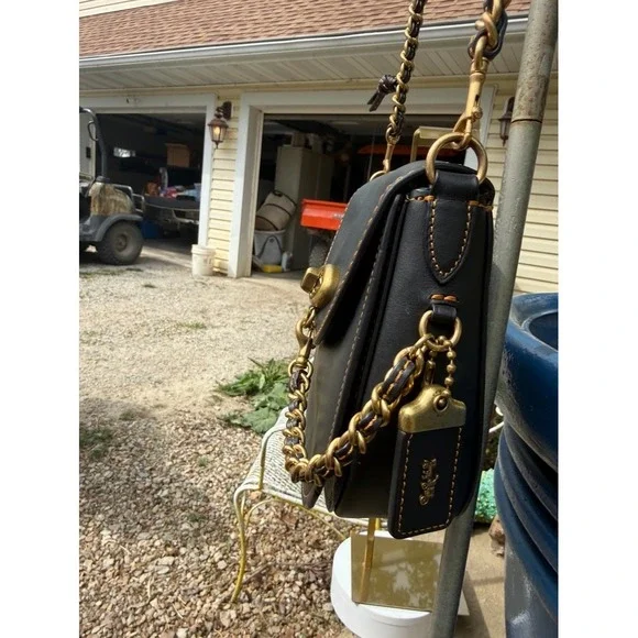 Coach 1941 Saddle Bag 23 Black Glovetanned Leather Crossbody 58241 Brass Chain - Picture 7 of 16